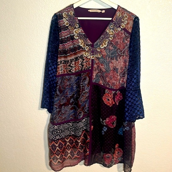 Soft Surroundings Boho Patchwork Burnout Velvet Beaded Tunic Size Medium - Picture 1 of 8